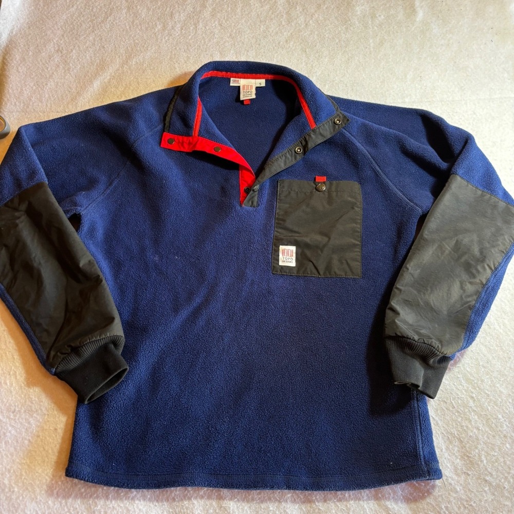 Topo Designs Mountain Fleece Pullover Snap Neck Colorblock Men's Size S